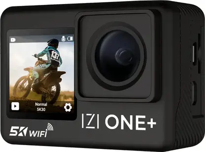 IZI One+ Action Camera ONE+ 5K Action Camera, 48MP, 6-Axis Gyro, Waterproof, WiFi, Dual Touch Screen Sports and Action Camera  (Black, 48 MP) 